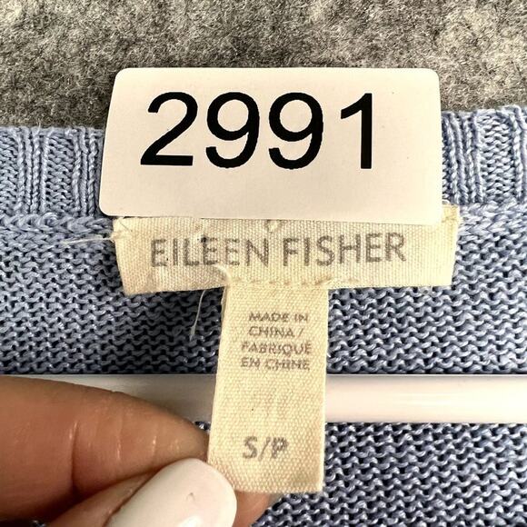 Eileen Fisher Sweater Women's Size Small Blue Organic Linen Button Knit - Picture 5 of 9